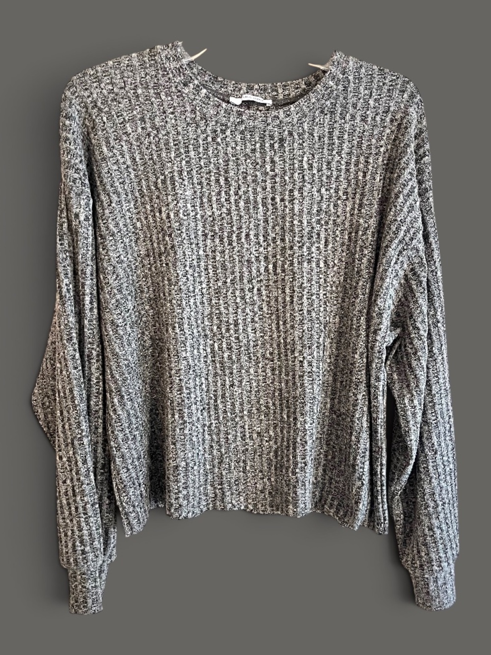Zara Trafaluc Marled Gray Boxy Ribbed Knit Sweater Size Medium